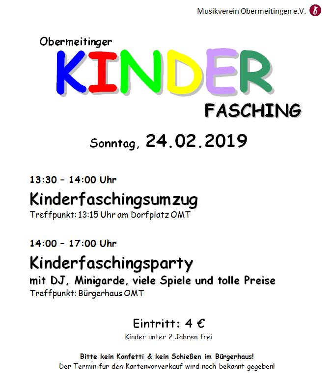 Kinderfasching am 24. Februar in Obermeitingen